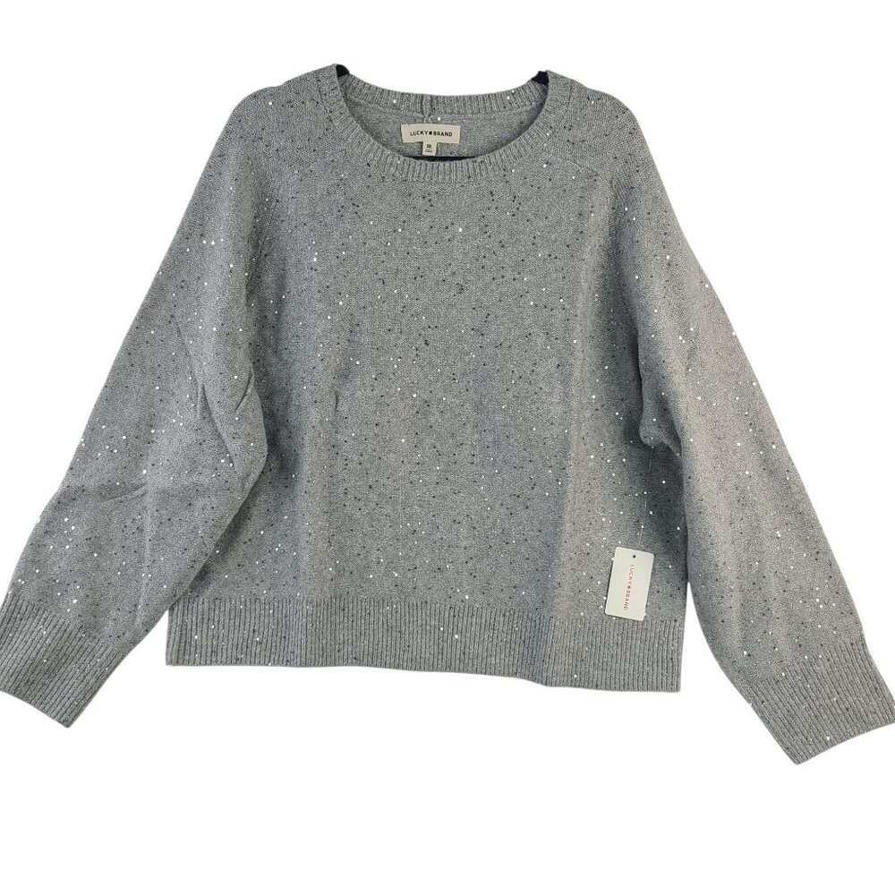 Lucky Brand Wome'ns Grey Sequin Pullover Sweater Sz XXL Polyester & Nylon Blend